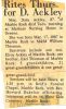 Thiemann, Dora Mathilde: Obituary of Dora Mathilde Thiemann Ackley (1887-1974)
