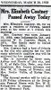 Wells, Nancy Elizabeth: Obituary of Nancy Elizabeth Wells(1850-1938)
